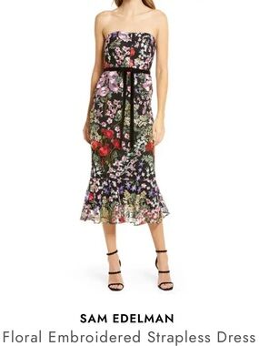 Sam Edelman Black Floral Embroidered Strapless Dress